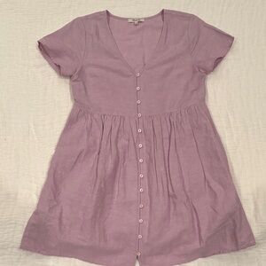 Madewell Lilac Linen Day Dress with Button Detail